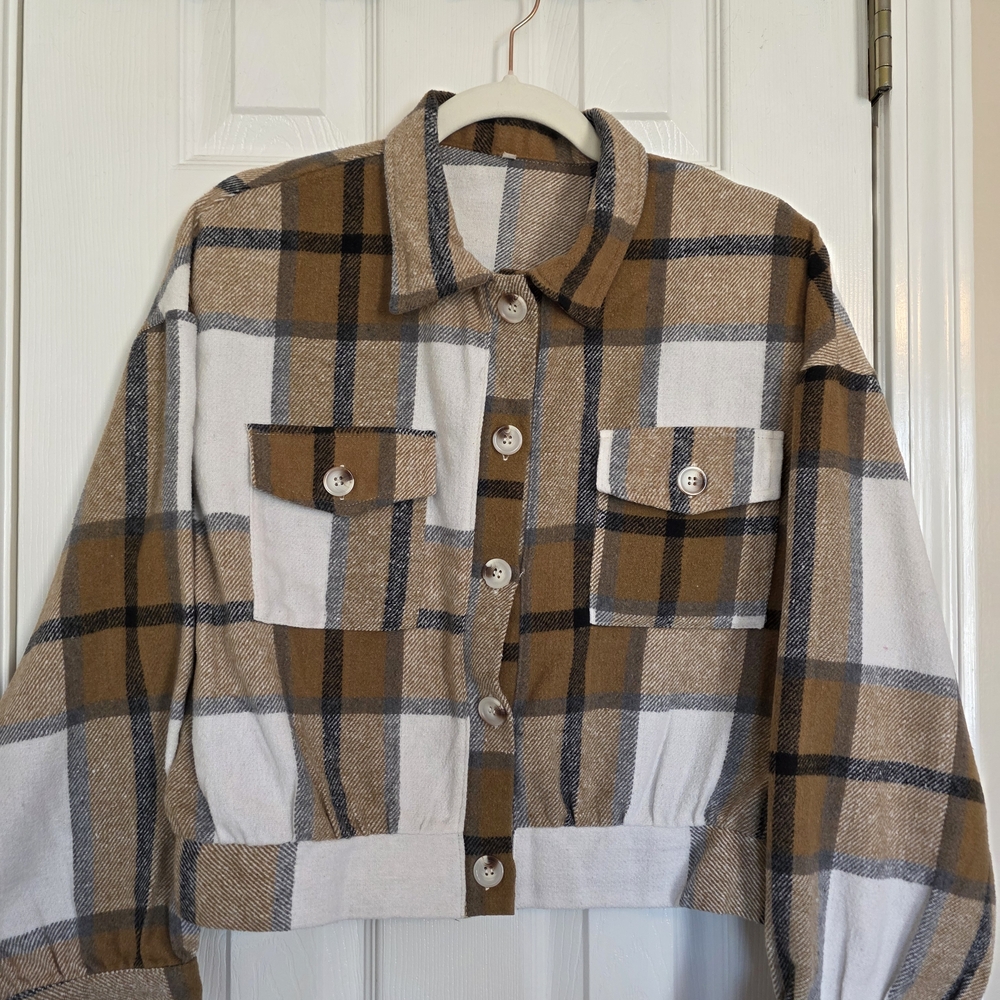 Plaid Flannel Jacket in Brown, Black and White